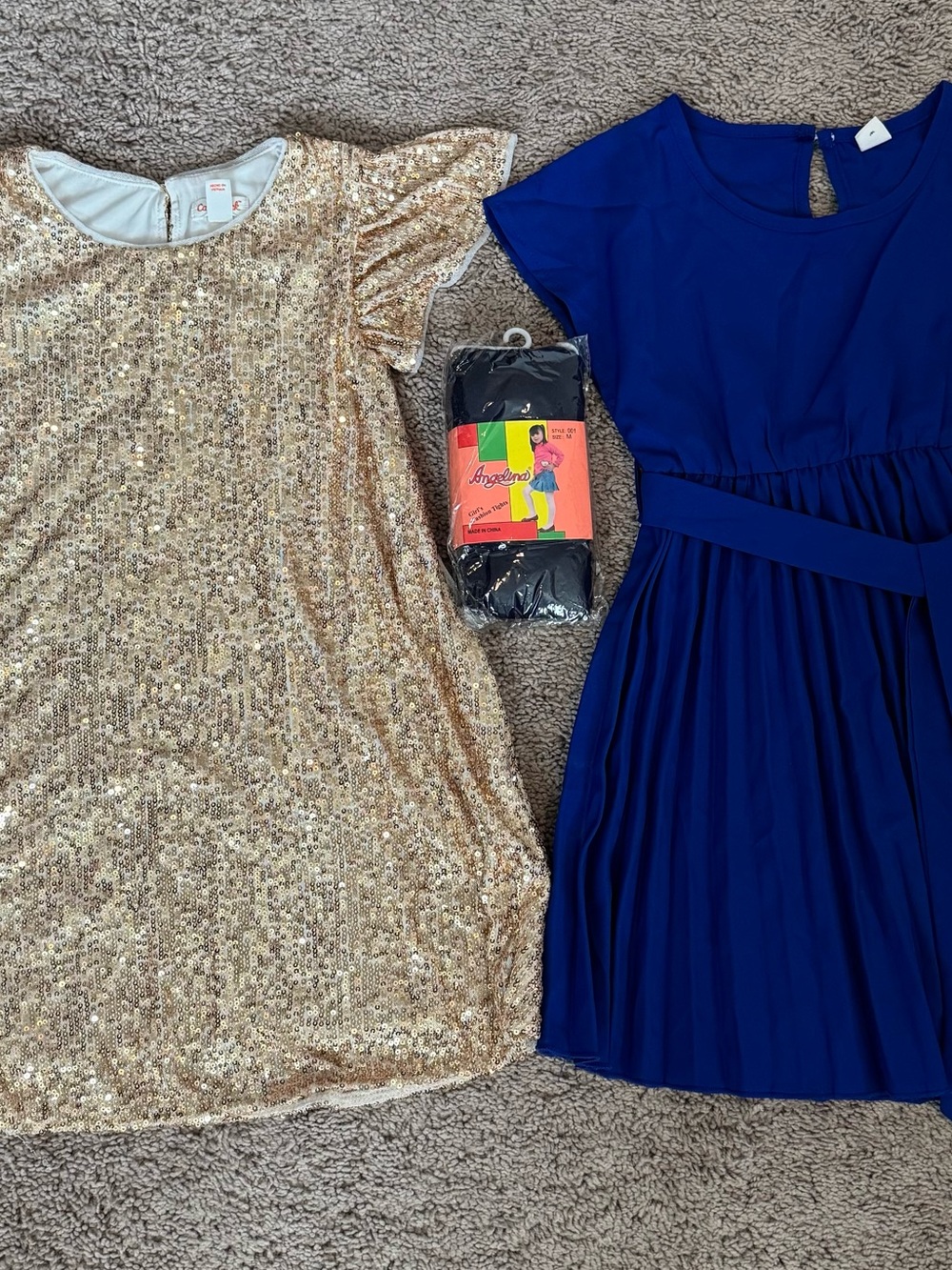 Angelina Gold Sequin Dress & Royal Blue Pleated Dress Set for Girls